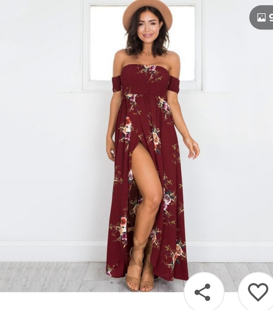 NEW Off the Shoulder Floral Chiffon Maxi Dress